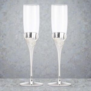 Lenox true love, silver, toasting Champagne Flutes